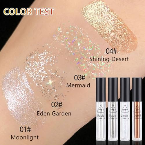 Susikeki 4Pcs Liquid Glitter Eyeshadow Eyeliner Kit Set With Contour Highlighter Makeup Sitck Set For Sparkling 3D Sculpted Face Makeup(Set C)