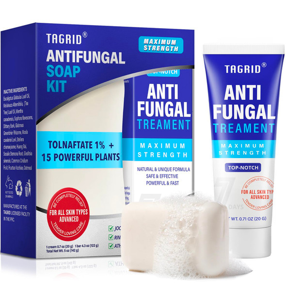 Tagrid Antifungal Soap & Cream Kit - Tea Tree Soap And Antifungal Cream For Jock Itch Athlete's Foot Ringworm Fungal Acne Folliculitis Tinea Versicolor 3Oz