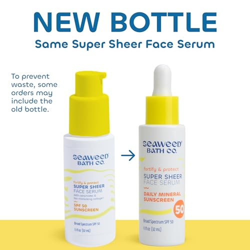 The Seaweed Bath Co. Seaweed Bath Co. Super Sheer Face Serum Spf 50 - Lightweight Mineral Sunscreen With Zinc Oxide - Hydrating Daily Facial Spf With Seaweed Collagen & Ceramides 1.1 Oz