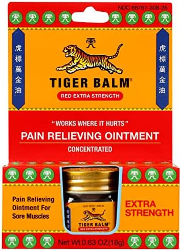 Tiger Balm Red Extra Strength Rub Balm Alcohol Cruelty 0.63 Ounce (Pack Of 6)