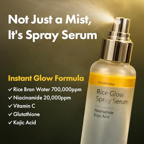Tosowoong Rice Glow Spray Serum 70% Rice Bran Water Vitamin C Kojic Acid Glutathione Hyaluronic Acid Pdrn Hydrating All In One Face Mist For Glass Skin Korean Skincare 100Ml / 3.38 Fl. Oz