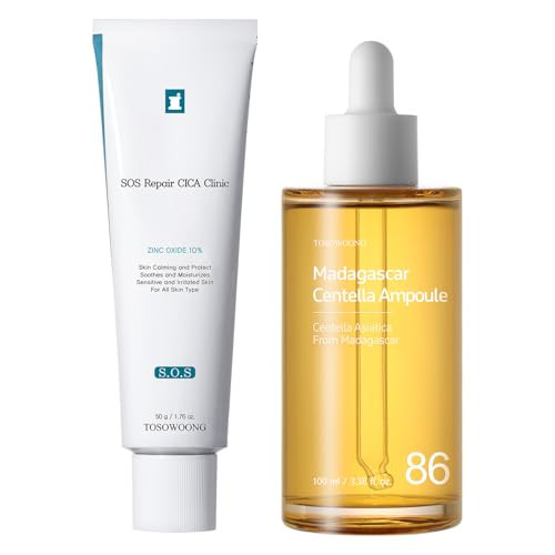 Tosowoong Soothe And Repair Duo: Sos Repair Cica Clinic Zinc Cream & Madagascar Centella Ampoule For Sensitive Skin & Redness