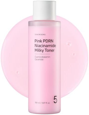 Tosowoong Pink Pdrn Niacinamide Milky Toner Niacinamide 5% Dark Spot Care Salmon Dna Pdrn Soothing 3 Ceramides & 12 Peptides Moisturizing Glass Glow Skin Korean Skincare 150Ml / 5.07 Fl. Oz