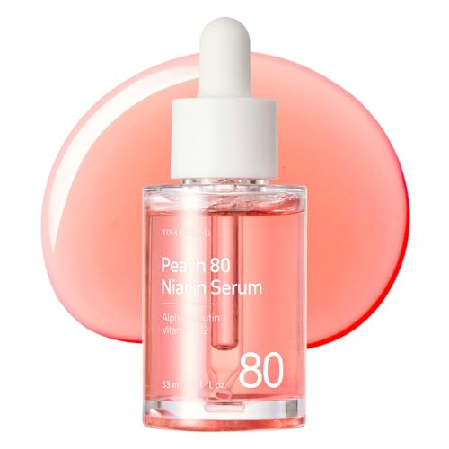 Tosowoong Peach 80 Niacin Serum 5% Niacinamide Alpha-Arbutin Vitamin B12 Glass Skin Hydrating Face Serum For Dark Spots Pore Minimizer Uneven Tone Dullness Korean Skincare 33Ml/1.11 Fl. Oz