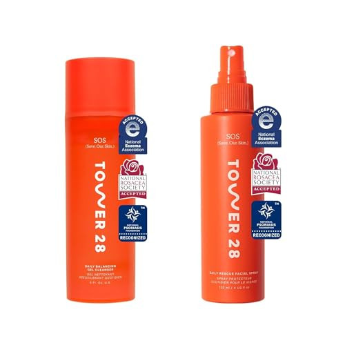 Tower 28 Sos Skin Care Set - Facial Spray (4 Oz) + Balancing Gel Cleanser (150 Ml) - Hypochlorous Acid Spray To Calm Irritation + Redness + Soothing Face Wash For Sensitive Skin (2 Count)