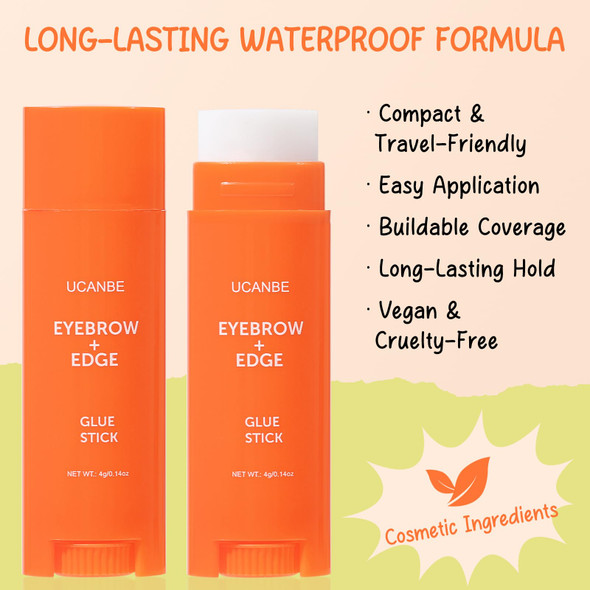 Ucanbe 2-In-1 Eyebrow & Edge Glue Stick Waterproof Clear Brow Gel Transfer-Proof Extreme Hold Quick-Dry Lightweight For Styling Fixing Baby Hair & Makeup