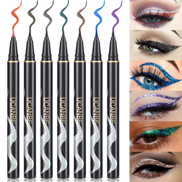 Ucanbe 7 Colors Shimmer Liquid Eyeliner Makeup Set Metallic Satin Finish Colorful Sparkling Eye Liner Pen Long Lasting High Pigmented With Waterproof & Smudge Proof Formula