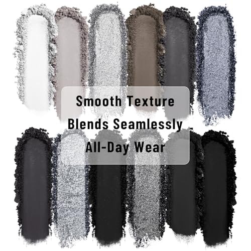 Ucanbe Smokey Eyeshadow Palette Dark Black White Gray Silver Natural Nude Matte Shimmer Eye Shadow Make Up Pallet For Smoky Emo Goth Makeup 12 Color High Pigmented Long Lasting Waterproof Pallete