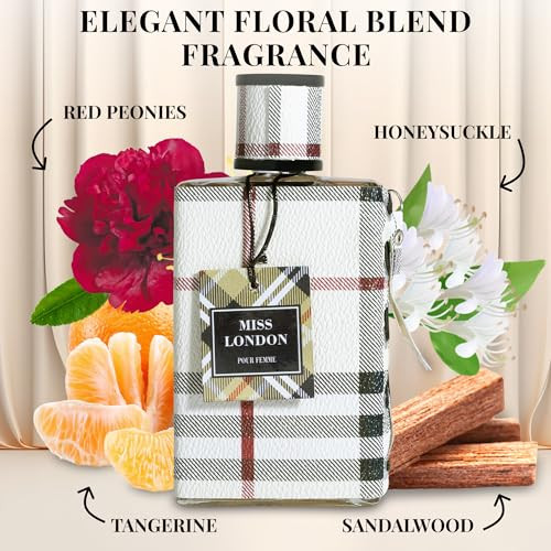 Urban Collection Miss London For Women Eau De Parfum - Honeysuckle Rose Jasmine Peony - Elegant Blends With Floral Citrus & Woody Note - Fresh & Feminine Scent - 100Ml Bottle For Daily Wear & Special Occasions