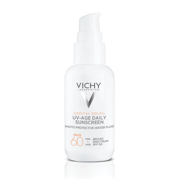 Vichy Capital Soleil Uv-Age Daily Spf 60 Anti Aging Sunscreen For Face Spf 60 Hyaluronic Acid + Peptides + Vitamin C Broad Spectrum Invisible Spf Protection No White Cast Sunscreen