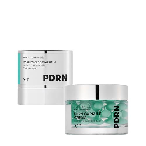 Vt Cosmetics Pdrn Essence Stick Balm & Pdrn Capsule Cream 100 Hydration & Firming Skincare Bundle Set Wrinkle Care For Eyes & Neck Pdrn Hyaluronic Acid & 9 Peptides Korean Skin Care Duo