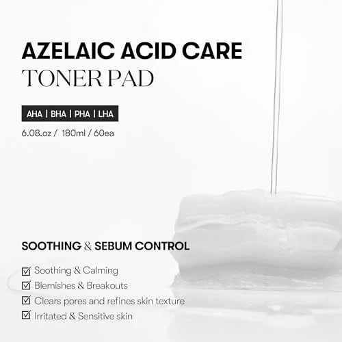 Vt Cosmetics Azelaic Acid Care Toner Pad Dual-Textured Facial Toner Pads For Exfoliation And Pore Care With Aha/Bha/Pah Cica Exosome For Calming & Hydrating Korean Skin Care (60 Units)