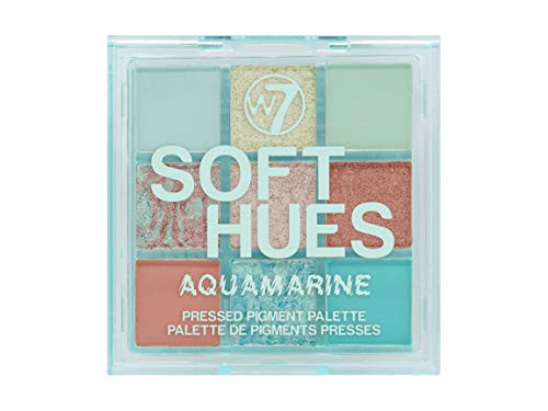 W7 Soft Hues Pressed Pigment Palette Colorway: Aquamarine Tones: Mattes And Duo-Chromes Color: Blues Greens Golds And Nudes Cruelty Makeup For Women