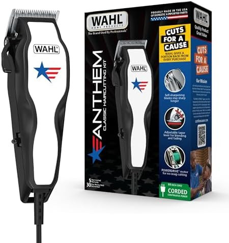 Wahl Usa Anthem Classic Haircutting Kit Corded Hair Clipper For Men With No-Snag Blades Powerful Powerdrive Motor & Adjustable Fade Lever Model 3029140