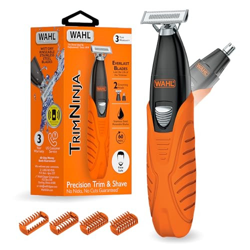 Wahl Trim Ninja Hybrid Electric Shaver For Facial Hair & Nose Grooming 2 Heads - Bi-Directional Electric Beard Trimmer For Men Precision Ear & Nose Hair Trimmer For Men Model 3030114