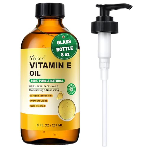 Yoken Vitamin E Oil For Skin Face Body Hair Vit E Oil Glass Bottle Pure & Natural Aceite De Vitamina E Para La Cara Cold-Pressed D-Alpha Tocopherol Deep Moisture Lightweight Non-Greasy