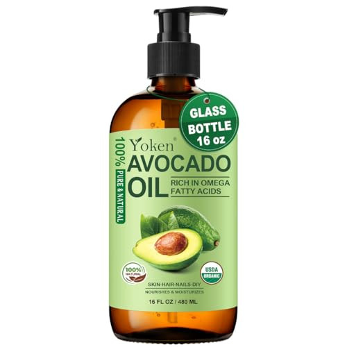 Yoken Usda Organic Avocado Oil Cold Pressed 16Oz Glass Bottle - Moisturizing Unscented Body Oil For Dry Scalp Hair & Skin HydratingNon Greasy Carrier Oils For Essential Oils Mixing Aceite Para Cabello