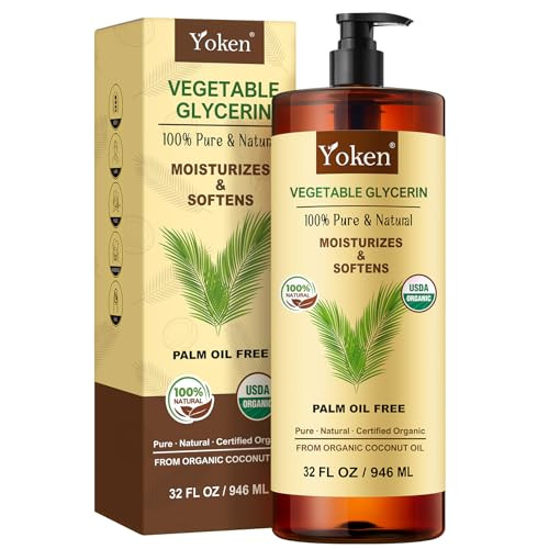 Yoken Organic Glycerin Vegetable Glycerine 32 Fl Oz Usda Liquid Glycerol Glicerina Vegetal No Palm Oil Coconut-Derived Natural Pure For Skin Face Hair Diy Soap & Slime Essential Oil Carrier