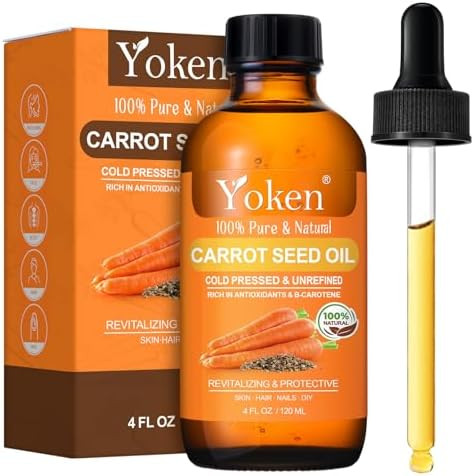 Yoken Cold Pressed Carrot Seed Oil 4 Fl Oz - 100% Pure And Natural Carrier Oil For Skin & Hair Lightweight Facial & Scalp Oil Gua Sha Diy Blends Massage