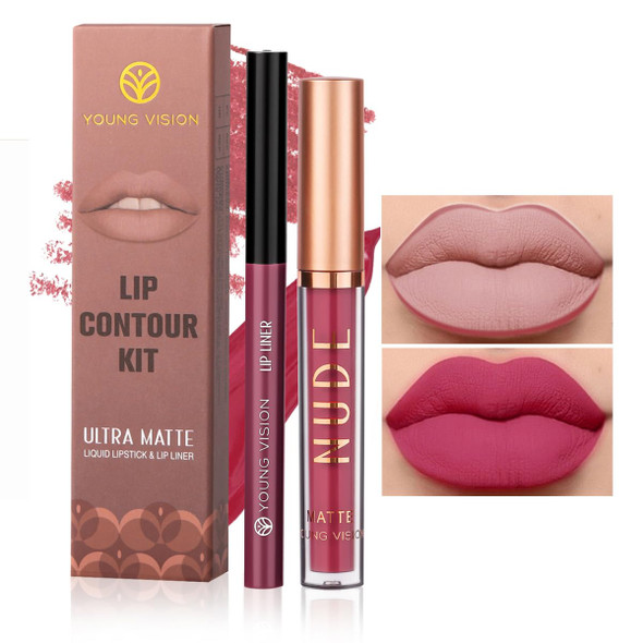 Young Vision 6 Colors Matte Lipstick & Lip Liner Combo Set Matte Lip Makeup Srt - Durable Waterproof Long Wear Cruelty For Girls Women Beginners Teenagers