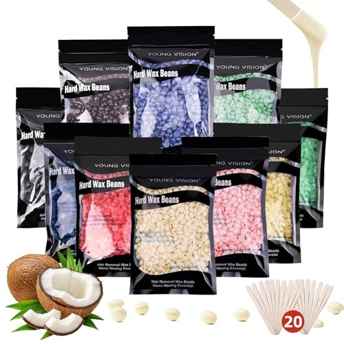 Young Vision Hard Wax Beads For Hair Removal 2.2Lbs 1000G Refill Waxing Beads For Sensitive Skin Women Face Brazilian Bikini Body Soft And Painless Waxing Beans 10 Packs Multi Color