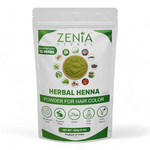Zenia Herbal Henna Powder Natural Hair Color Dye With 10+ Herbs Prevents Hair Loss Supports Healthy Growth (8Oz)