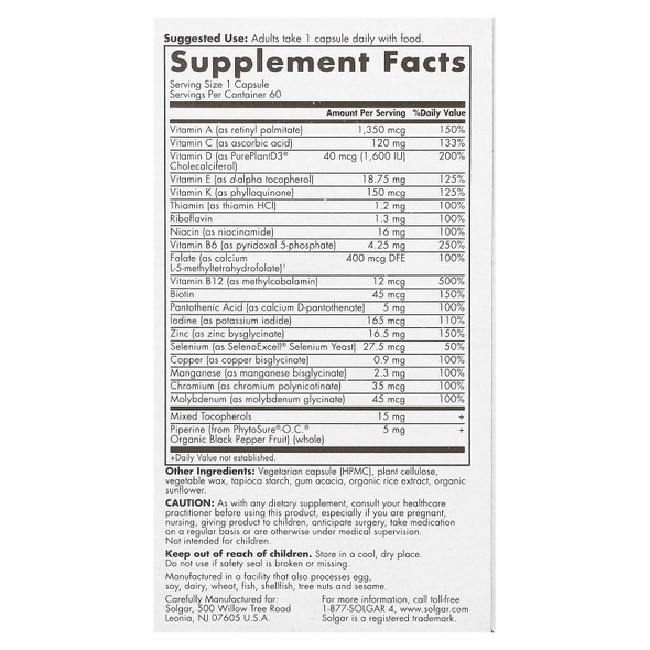 Solgar One Daily Men s Multivitamin Whole Body Support Supplement Highly Absorbable Delayed Release One Daily Multi Vitamin Capsules for Men - Immune Heart Energy Stress & Muscle Health  60 Servings