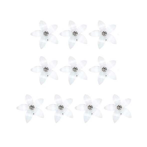 10Pcs Mini White Rhinestone Flower Hair Clips Decorative Wedding Bridal Hair Barrettes and Pins for Girls Women (WHITE)