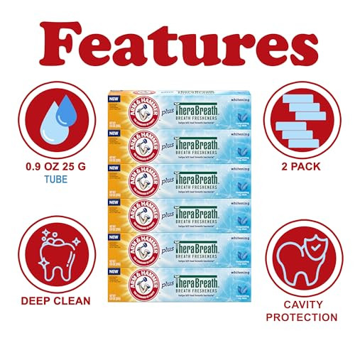 Arm & Hammer Toothpaste Plus Thera 6 Pack Icy Mint Anticavity Fluoride Toothpaste With Baking Soda Whitening Enamel Strengthening Toothpaste Travel Size 0.9 Oz