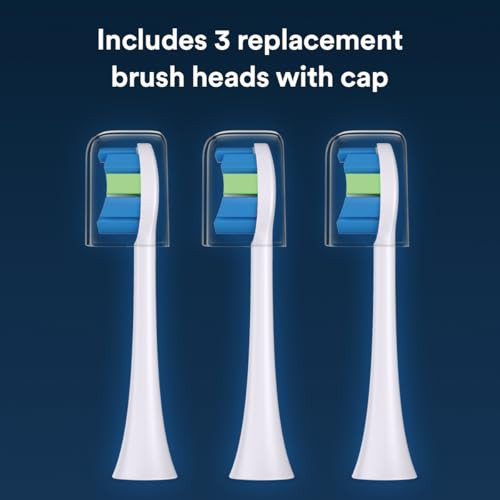 Auraglow Sonus Electric Toothbrush Replacement Brush Heads With Cover Cap 3 Count White