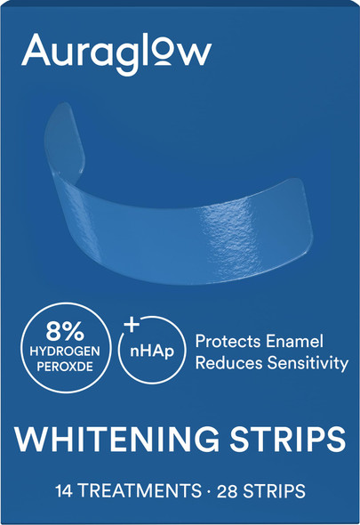 Auraglow Teeth Whitening Strips Sensitive Whitening Strips 14 Whitening Treatments 8 Hydrogen Peroxide With Nano Hydroxyapatite (Nhap) To Reduce Sensitivity And Protect Enamel 28 Strips Mint