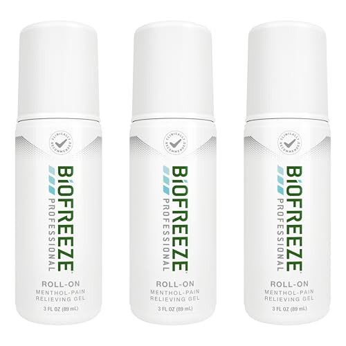 Biofreeze Professional Pain Relief Roll On Travel Size Arthritis Discomfort Reliever Fast Acting & Long Lasting Formula Cooling Menthol Gel 3 Fl Oz (Pack Of 3)