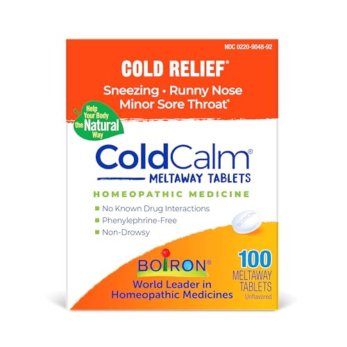 Boiron Coldcalm Tabs - 100 Count For Relief Of Common Cold Symptoms Such As Sneezing Runny Nose Sore Throat And Nasal Congestion - Non-Drowsy Cold Calm Meltaway Tablets