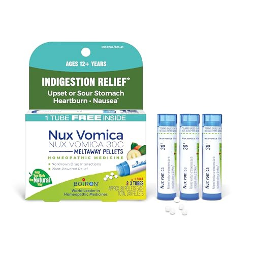 Boiron Nux Vomica 30C Homeopathic Medicine For Indigestion Relief Upset Or Sour Stomach Heartburn Nausea - 3 Count (240 Pellets)