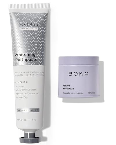 Boka Fluoride Free Toothpaste Whitening Refresh Mint 4Oz And Travel Size Mouthwash Tablets Mint 90Ct