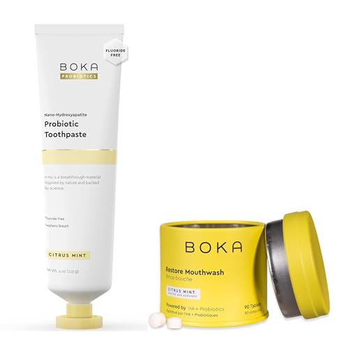 Boka Fluoride Free Probiotic Toothpaste Citrus Mint 4 Fl Oz And Travel Size Mouthwash Tablets Citrus Mint 1Pack 90 Pcs Appropriate For Sensitive Teeth Freshens Breath Bundle