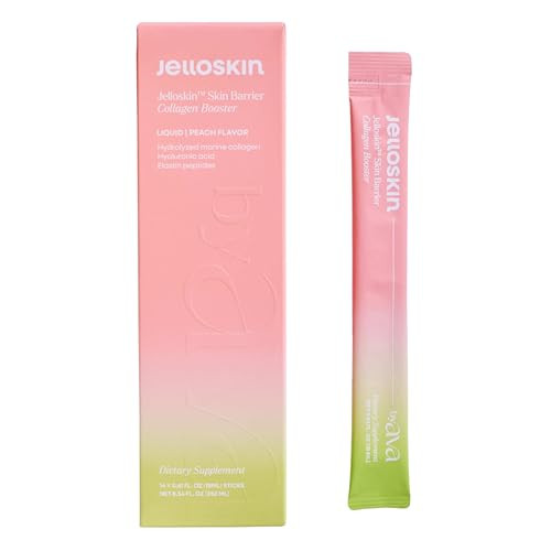 Byava Jelloskin Skin Barrier Collagen Booster- Liquid Marine Collagen Hyaluronic Acid Elastin Peptides Supplements - Hair Skin And Nails Hydrolyzed Fish Collagen For Women Peach Flavor
