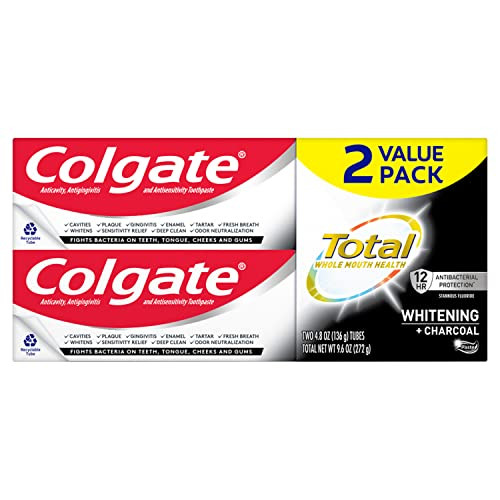 Colgate Total Whitening Charcoal Toothpaste 10 Benefits Including Sensitivity Relief And Teeth Whitening Toothpaste 4.8 Oz Tube 2 Pack