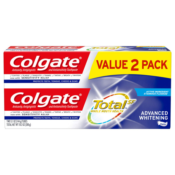 Colgate Colgate Total Advanced Whitening Toothpaste With Fluoride Multi Benefit Toothpaste With Sensitivity Relief And Cavity Protection - 5.1 Ounce (2 Pack) 5.1 Ounce (Pack Of 2) 10.2 Ounce