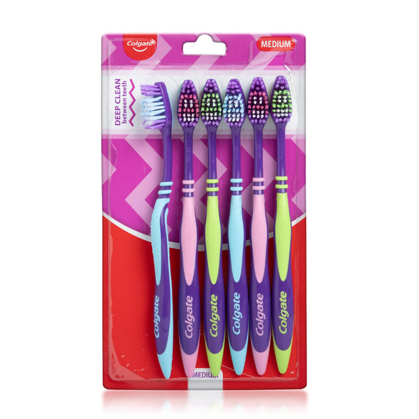 Colgate Zigzag Toothbrush For Deep Inter Dental Clean With Multi Angle Zig Zag Bristles (Medium Pack Of 6)