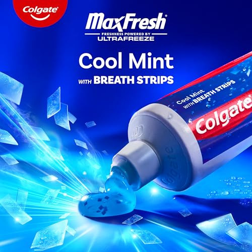 Colgate Maxfresh Cool Mint Toothpaste Travel Size Toothpaste For Bad Breath With Fluoride And Hundreds Of Mini Breath Strips Leaves Mouth Feeling Refreshed For Hours Fights Cavities 1.0 Oz