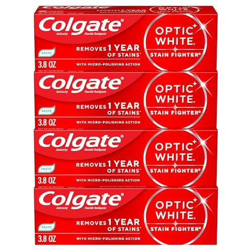 Colgate Optic White Stain Fighter Clean Mint Paste Teeth Whitening Toothpaste 4 Pack Anticavity Toothpaste With Fluoride Enamel Safe Teeth Stain Remover 3.8 Oz