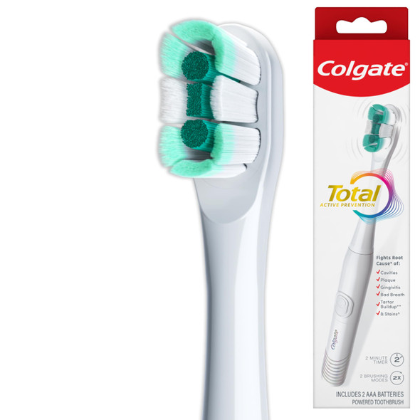 Colgate Total Battery Powered Electric Toothbrush 1 Pack Soft Bristle Battery Toothbrush For Adults Includes 2 Aaa Batteries And Built In 2 Minute Timer Sensitive And Regular Brushing Modes White