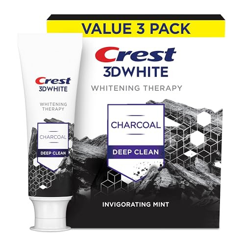 Crest 3D White Whitening Therapy Charcoal Deep Clean Invigorating Mint Teeth Whitening Toothpaste 4.6 Oz Pack Of 3 Anticavity Fluoride Toothpaste Gently Brightens Teeth Strengthens Enamel