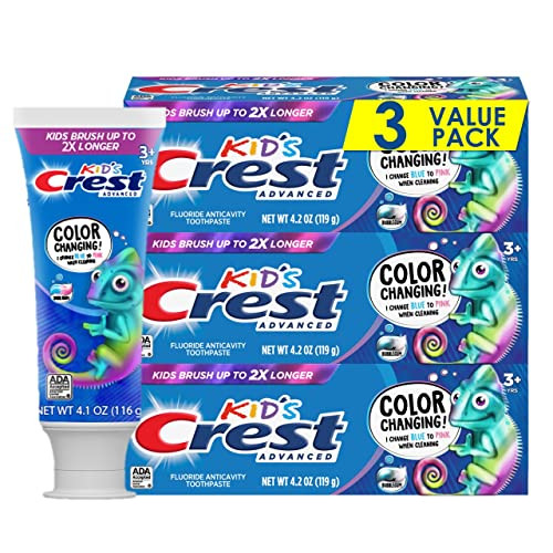 Crest Advanced Kid'S Fluoride Toothpaste Bubblegum Flavor 4.2 Oz 3 Count Color-Changing Anticavity Toothpaste