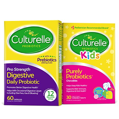 Culturelle Daily Probiotic Bundle Pro Strength Daily Probiotic Capsules For Men And Women And Daily Probiotic Chewables For Kids Digestive Immune Support Gluten Free