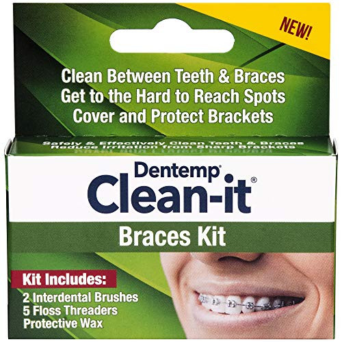 Dentemp Clean-It Braces Kit - Braces Cleaning Kit With Interdental Brushes Floss Threaders And Protective Wax (1 Count) - Orthodontic Care Kit - Relieves Pain From Wires & Brackets