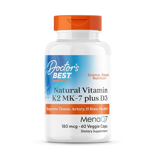 Doctor'S Best Natural Vitamin K2 Mk-7 Plus D3 - Vit D3 And K2 Mk7 Supplement For Men & Women Supports Tissue Artery & Bone Health Non-Gmo Gluten Free Soy Free Vegetarian 60 Veg Caps