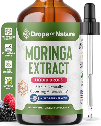 Moringa Liquid Drops Supplement Vegan Gluten Free Greens Superfood Powder & Moringa Capsules Alternative Mix With Tea Drinks Packed With Antioxidants For Natural Vitality (Mixed Berry 60 Ml)