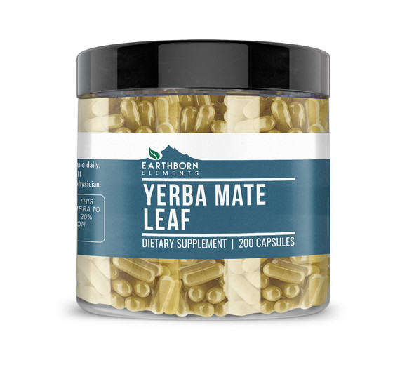 Earthborn Elements Yerba Mate Leaf 200 Capsules Pure & Undiluted No Additives